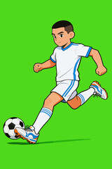 Fototapeta premium Cartoon Teen Male Football Player Kicking Soccer Ball