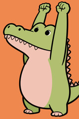 Obraz premium Cute cartoon crocodile cheering with raised arms