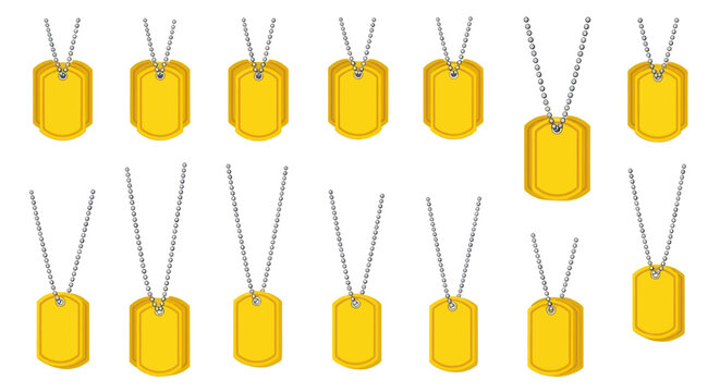 Collection of yellow dog tags.