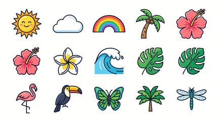 Obraz premium Set of colorful hand drawn tropical summer elements and icons.