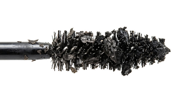 Macro of Mascara Brush with Dried Flaky Product on White