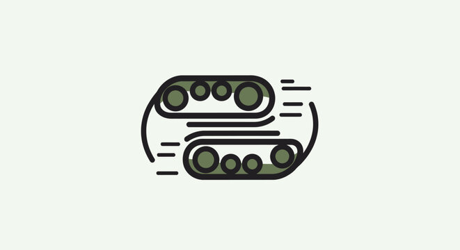 Icon of two parallel industrial tank treads with motion lines.