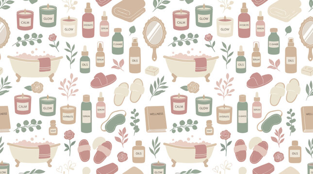 Relaxing Spa and Bath Time Seamless Pattern Vector Illustration