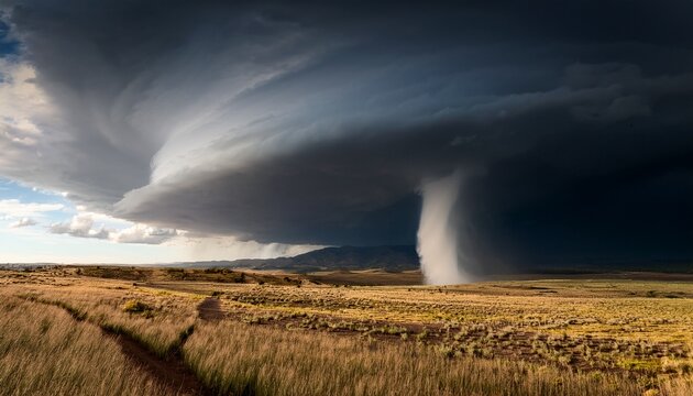 powerful tornado over an open landscape
