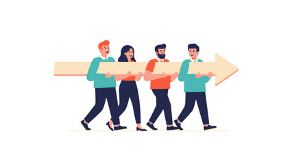 Fototapeta premium Business Team Carrying Large Arrow for Growth and Success Illustration - Teamwork and Collaboration Concept Vector