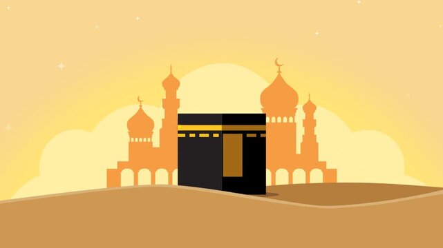 hajj maka silhouette at sunset in Agra saudi iconic monument architecture illustration travel landmark design
