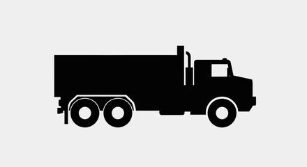 Fototapeta premium Black silhouette of a heavy dump truck on a white background.