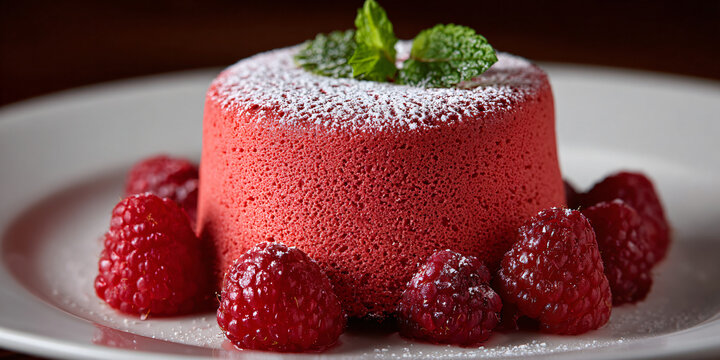 Elegant Raspberry Souffl&eacute; with Powdered Sugar