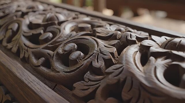 Intricate Wood Carving Detail Close Up Antique Furniture Element.
