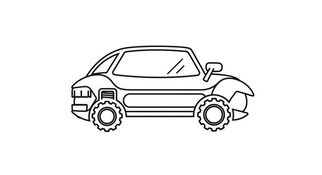 Simple black and white line art drawing of a generic compact car for transport, auto vehicle icon, or coloring book page.