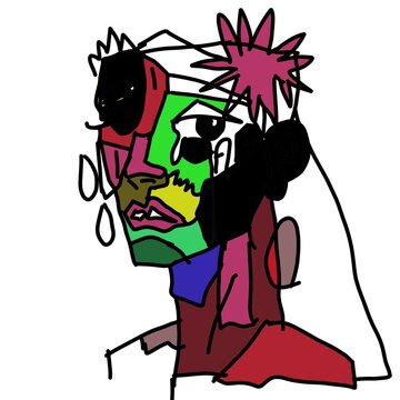 Quirky Muse, Abstract character portrait featuring neo expressionist aesthetics, vibrant facial illustration, imaginative emotions, artistic geometry, contemporary palette, playful identity, modern 