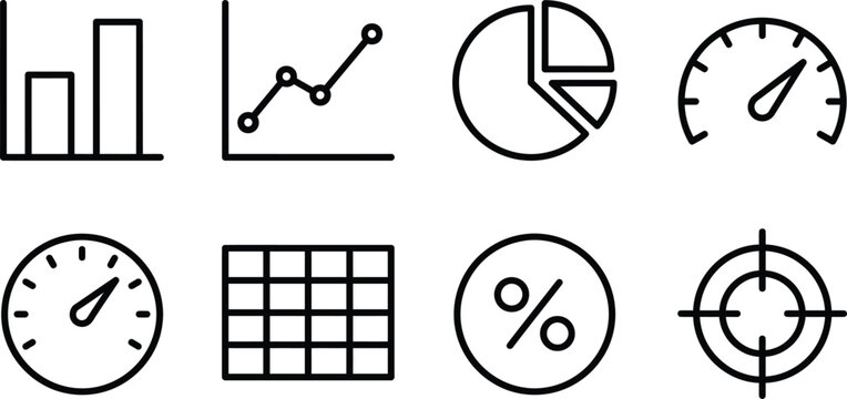 Business statistics and performance data thin line vector icons
