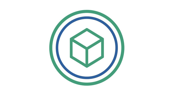 Abstract geometric cube icon with concentric circles, technology and innovation concept