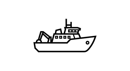Fototapeta premium Outline Fishing Boat Icon, Maritime Transport, Sea Vessel Illustration