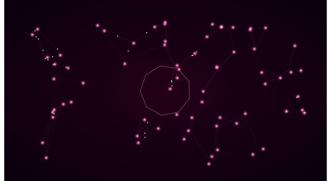 Digital map network connection with glowing pink nodes animation