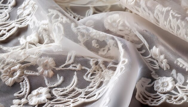 exquisite white lace fabric with intricate floral patterns for elegant designs