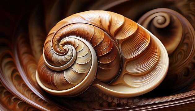 swirling brown and beige snail shell with natural spiral pattern