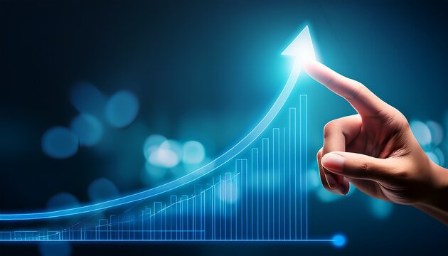 hand pointing at upward arrow graph symbolizing growth success and positive trends in business or finance