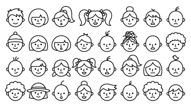 Diverse facial expressions and head avatars collection for digital profile identity icons.