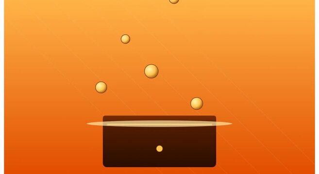Abstract motion of golden spheres bouncing in a box animation