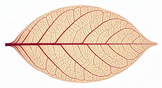 Highly Detailed Scientific 3D Render of a Cleared and Stained Leaf Venation Network Isolated on White
