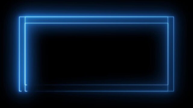 Bright Blue Neon Rectangular Border with Double Lines and Glowing Edges on a Deep Black Background Creating a Futuristic Frame Effect