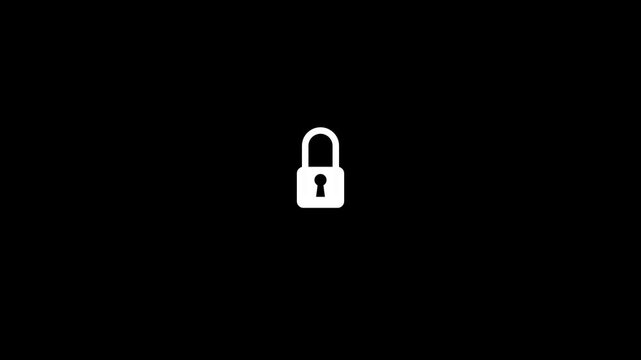 Security lock or padlock icon with animated looping circle on black background. Cyber security data protection, system privacy concept. 4k video.