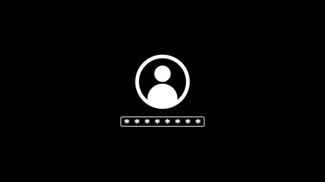 White user with a password input field of asterisks on a black background representing login security and user authentication for digital access