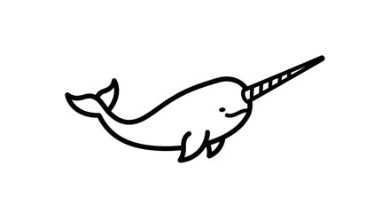 Cute Narwhal Cartoon Illustration - Simple Line Drawing © Wan