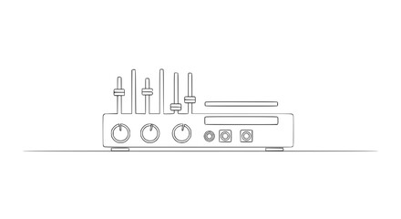 Naklejka premium Minimalist DJ Mixer Line Art: Electronic Music Equipment on White Background