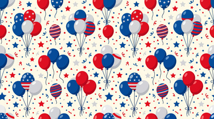 Vibrant Patriotic Balloon Pattern with Red, White and Blue Elements for Festive Design. © pixel*
