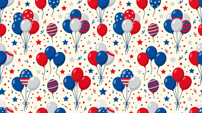 Vibrant Patriotic Balloon Pattern with Red, White and Blue Elements for Festive Design.