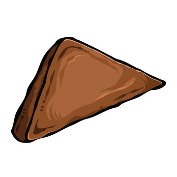 Triangle shaped braised tofu tahu semur dish colorful digital art illustration isolated on square white background.