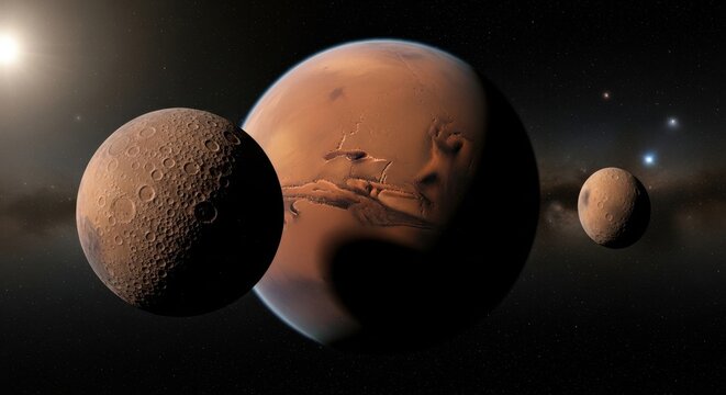 Mars and Moons in Space