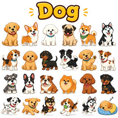 Obraz premium Dog Line Art Vector Icon Set, Domestic Canine Pet Outline Illustration Collection