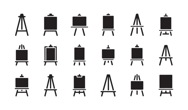 Various art easel silhouettes for painting, drawing, and display purposes.