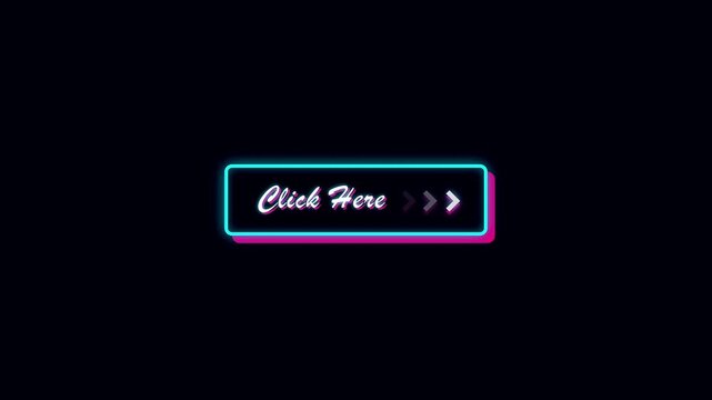Glowing neon cyan and magenta click here button animation