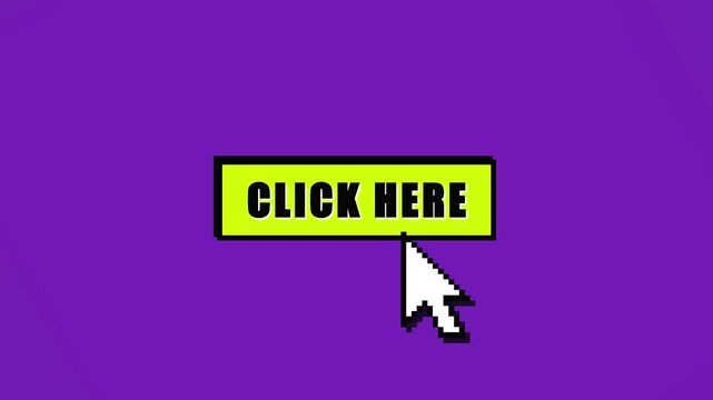 Computer mouse cursor clicking a yellow click here button
