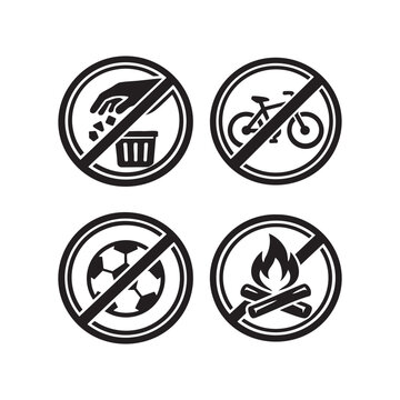 Park Prohibition Icons &ndash; No Littering, Cycling, Ball Games, Fires