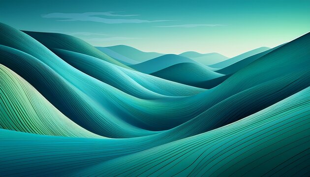 abstract landscape of teal and turquoise hills under a vibrant blue sky