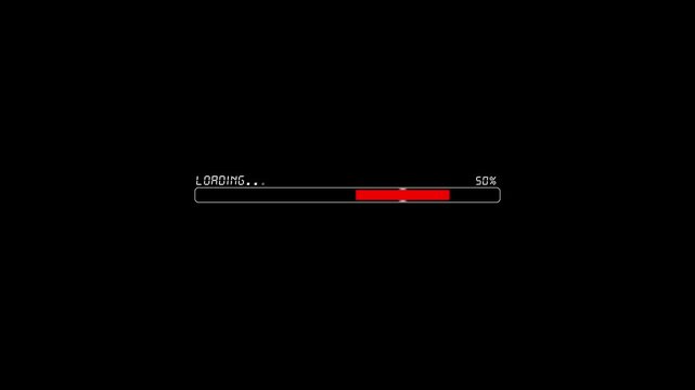 Loading bar rendered in a bold red color signifies a system delay or a specific stage of a software installation process featured against a clean black background for high contrast presentation needs.