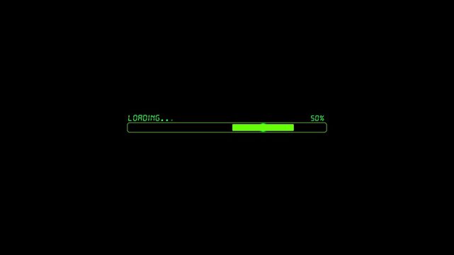 Loading bar displays digital progress with green rectangle indicator on solid black background representing software installation phase which remains incomplete for user awaiting system status update.
