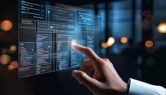 hand interacting with a digital decision matrix showcasing scenarios based on importance and likelihood concept of data analysis strategic planning and decision making technology