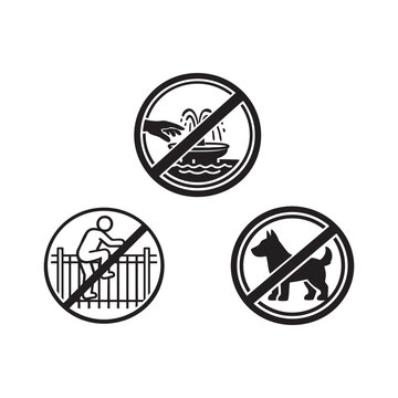 Park Prohibition Icons &ndash; No Fountain, Fence, Dogs