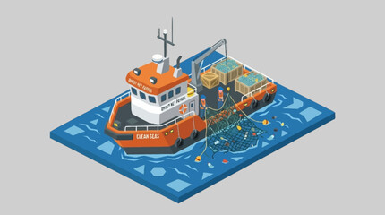 An orange and white cargo ship sailing on blue water with cargo. © Rina