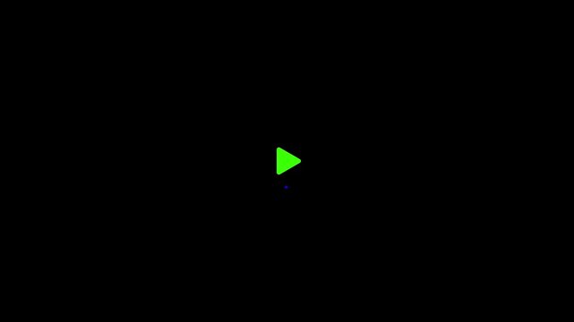 Play icon shines in a bright lime green shade on a matte black surface to represent the initiation of media playback within a user experience design for high fidelity software development frameworks.