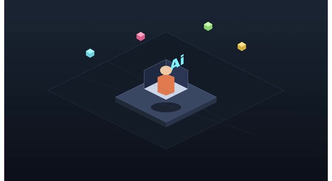 Artificial intelligence concept: isometric ai avatar animation