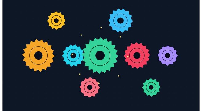 Colorful rotating gears animation: business process animation