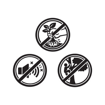 Park Prohibition Icons Set &ndash; No Uprooting, Noise, Climbing