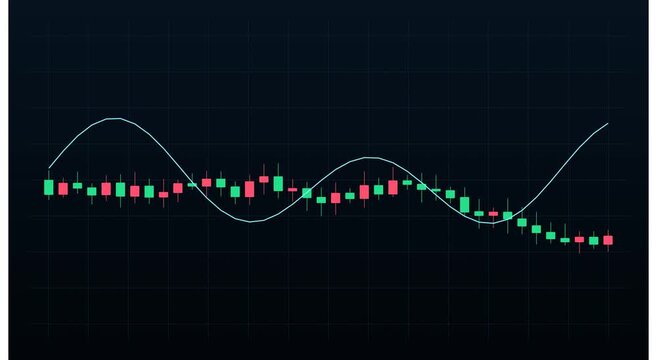 Financial candlestick chart with moving average trend animation